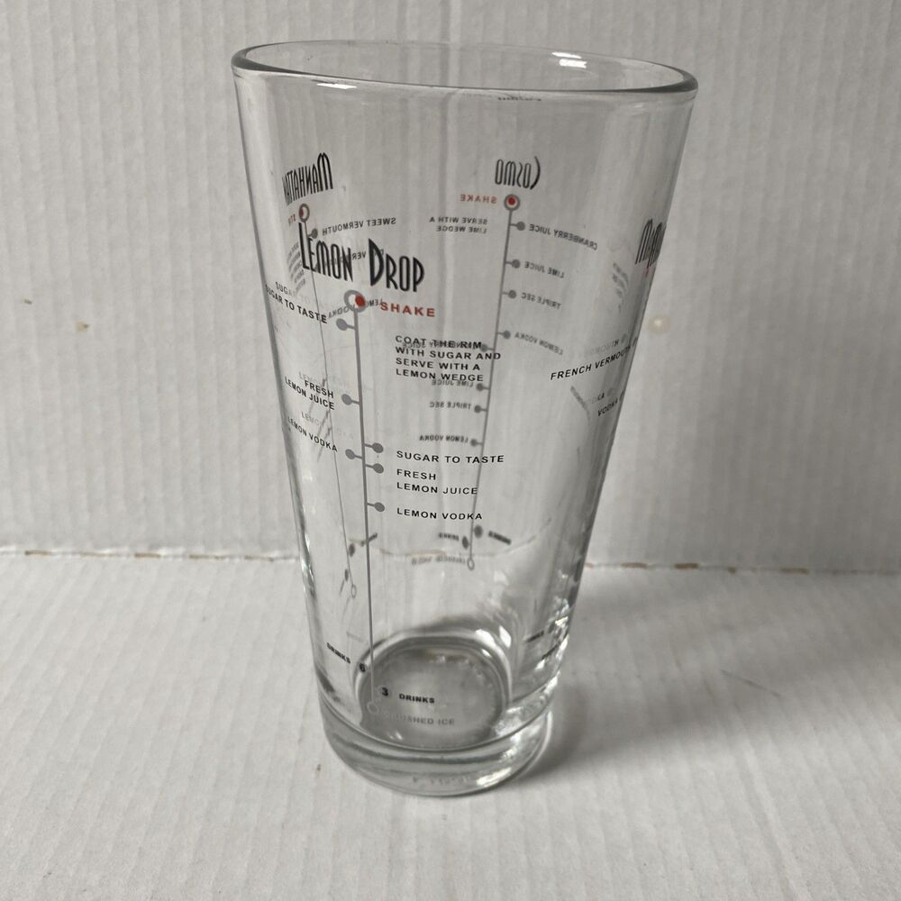 Vtg Libbey Duratuff Shaker Drink Recipe Glass Manhattan Martini Lemon Drop Cosmo